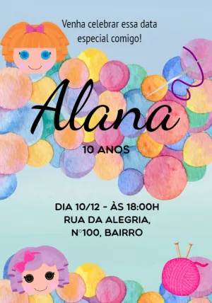 Convite Aniversário Lalaloopsy com Bonecas para Editar Online