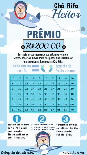 Convite Chá Rifa Ursinho Aviador Editável Online