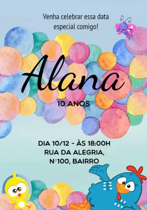 Convite de Aniversário Galinha Pintadinha para Editar Online