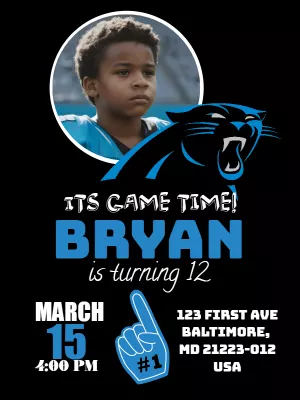 Panthers Football Birthday Invitation with Photo to Edit Online