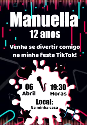 Convite de Aniversário Tema TikTok para Editar Online