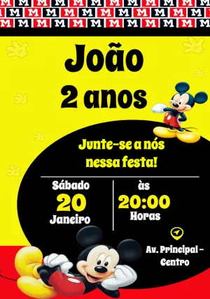 Convite de Aniversário Mickey Mouse para Editar Online