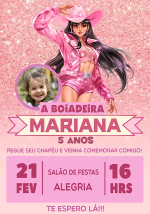 Convite Aniversário Boiadeira com Foto para Editar Online