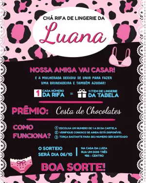 Convite Chá Rifa de Lingerie Animal Print para Editar Online