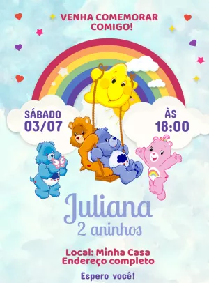 Convite de Aniversário Ursinhos Carinhosos para Editar Online
