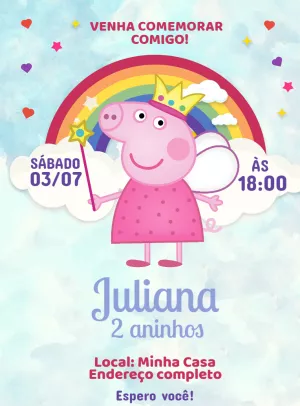 Convite Aniversário Peppa Pig Fada para Editar Online