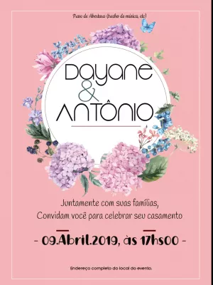Convite de Casamento Floral com Hortênsias para Editar Online