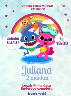 Convite de Aniversário Baby Shark para Editar Online