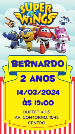 Convite de Aniversário Super Wings para Editar Online