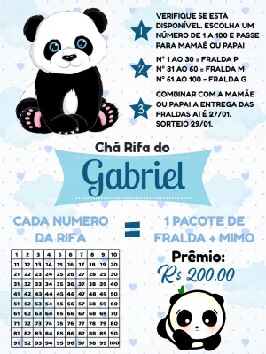 Convite Chá Rifa Panda Menino Editável Online para Imprimir