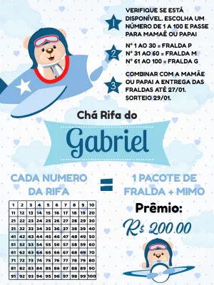 Chá Rifa Ursinho Aviador: Modelo Editável para Imprimir