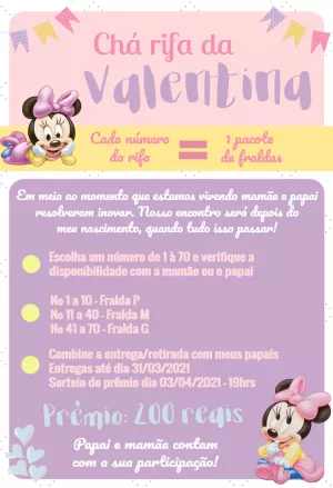 Convite Chá Rifa Minnie Baby para Editar Online e Imprimir