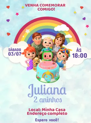 Convite de Aniversário Cocomelon para Editar Online