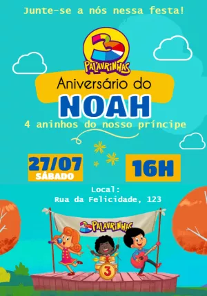 Convite de Aniversário 3 Palavrinhas Editável Online