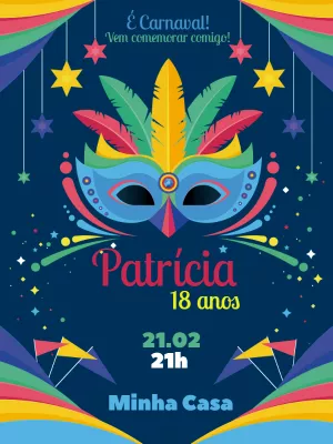 Convite Aniversário Carnaval com Máscara para Editar Online