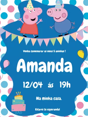 Convite Aniversário Peppa Pig e George para Editar Online