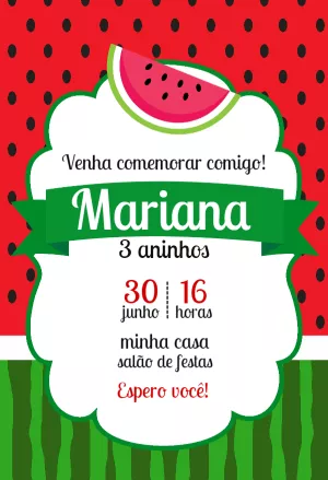 Convite de Aniversário Melancia para Editar e Imprimir