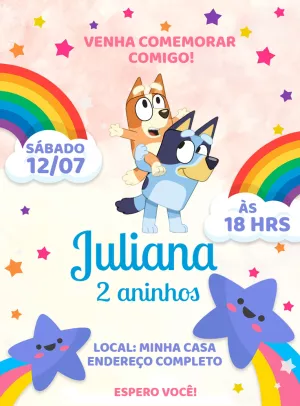Convite de Aniversário Bluey e Bingo para Editar Online