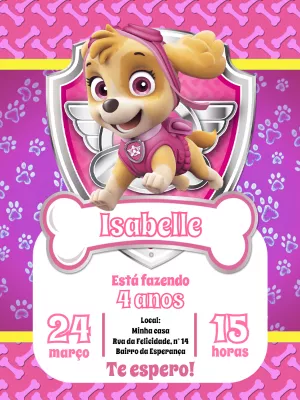 Convite Aniversário Patrulha Canina Skye para Editar Online