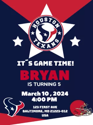 Houston Texans Football Birthday Invitation to Edit Online