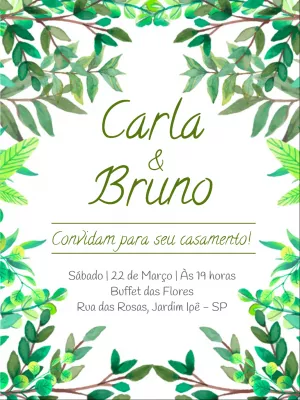 Convite de Casamento Folhagem Verde para Editar Online