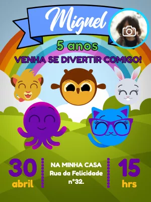 Convite Aniversário Bolofofos com Foto para Editar Online