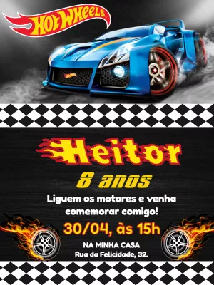 Convite de Aniversário Hot Wheels para Editar e Imprimir
