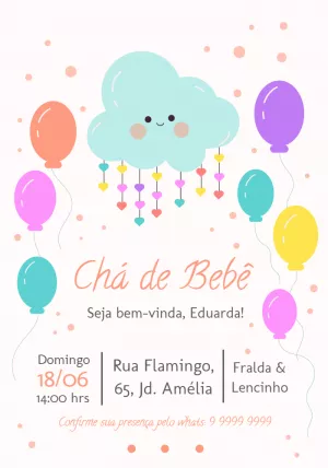 Convite Chá de Bebê Chuva de Amor com Nuvem para Editar