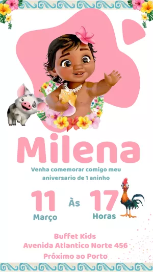 Convite de Aniversário Moana Baby para Editar Online