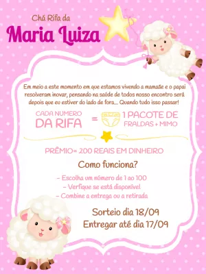 Convite Chá Rifa Ovelhinha Rosa para Editar Online