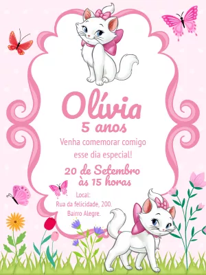 Convite de Aniversário Gatinha Marie para Editar Online