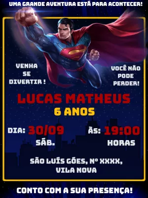 Convite Aniversário Superman para Editar Online Facilmente