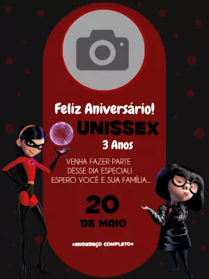 Convite Os Incríveis com Foto para Aniversário para Editar