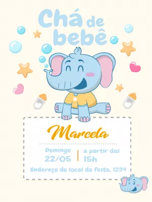 Convite Chá de Bebê Elefantinho Azul para Editar Online