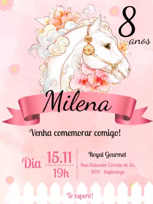 Convite de Aniversário Cavalo Delicado para Editar Online
