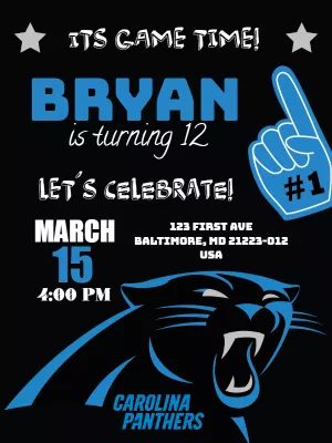 Editable Carolina Panthers Football Birthday Invitation