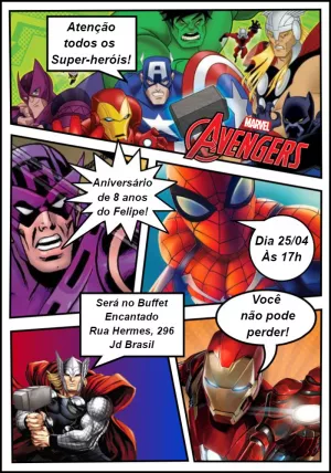 Convite Aniversário Vingadores Quadrinhos para Editar Online
