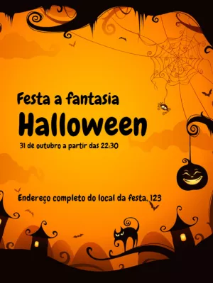Convite de Halloween Assustador com Gato Preto para Editar Online