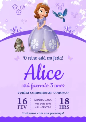 Convite Aniversário Princesa Sofia para Editar Online