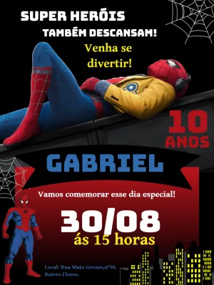 Convite de Aniversário Homem Aranha para Editar Online