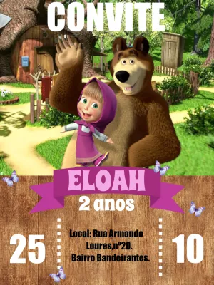 Convite Aniversário Masha e o Urso para Editar Online