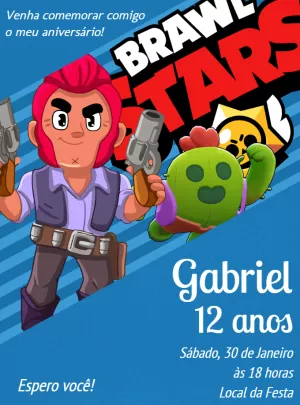 Convite Aniversário Brawl Stars com Personagens para Editar Online