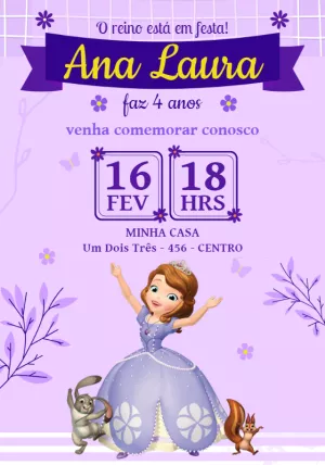 Convite de Aniversário Princesa Sofia para Editar Online