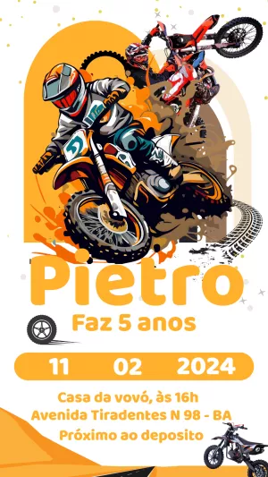 Convite Aniversário Motocross Radical para Editar Online