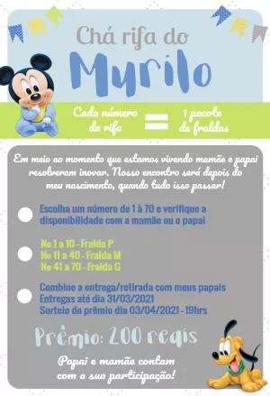 Convite Chá Rifa Mickey Baby para Editar Online e Imprimir