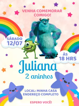 Convite de Aniversário Monstros SA para Editar Online