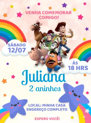 Convite de Aniversário Toy Story com Personagens para Editar