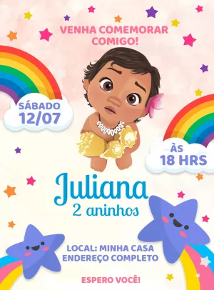 Convite de Aniversário Moana Baby para Editar Online
