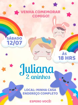 Convite de Aniversário Boneca Metoo para Editar Online