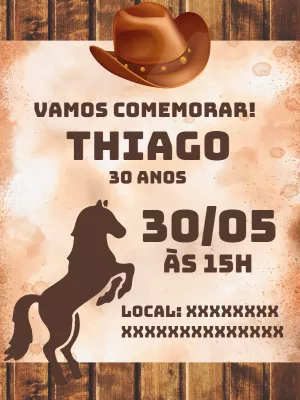 Convite Aniversário Country Cowboy para Editar Online